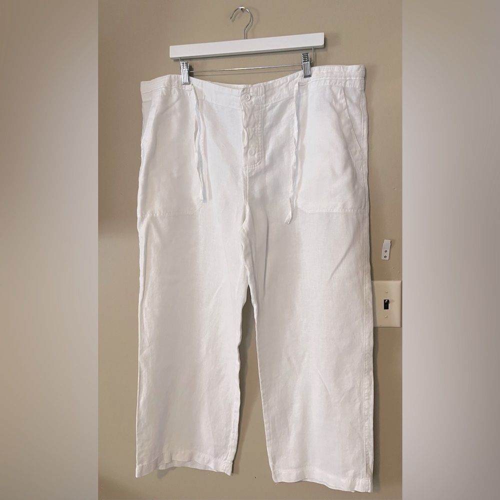 Toscano Wide Leg Cropped 100% Linen Pants